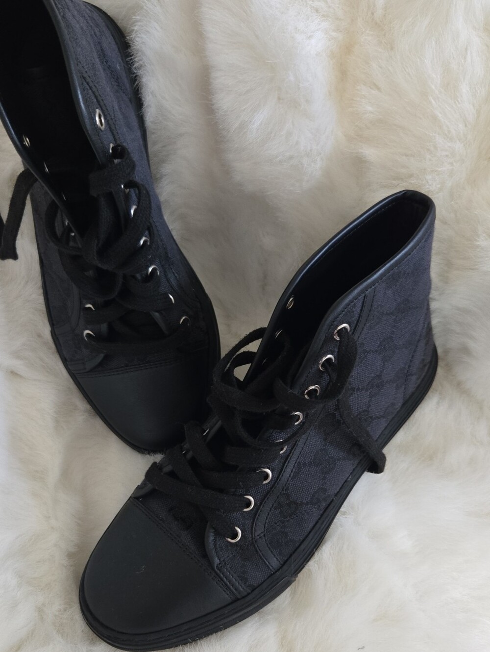 Gucci Black High-Top Canvas & Leather Sneakers